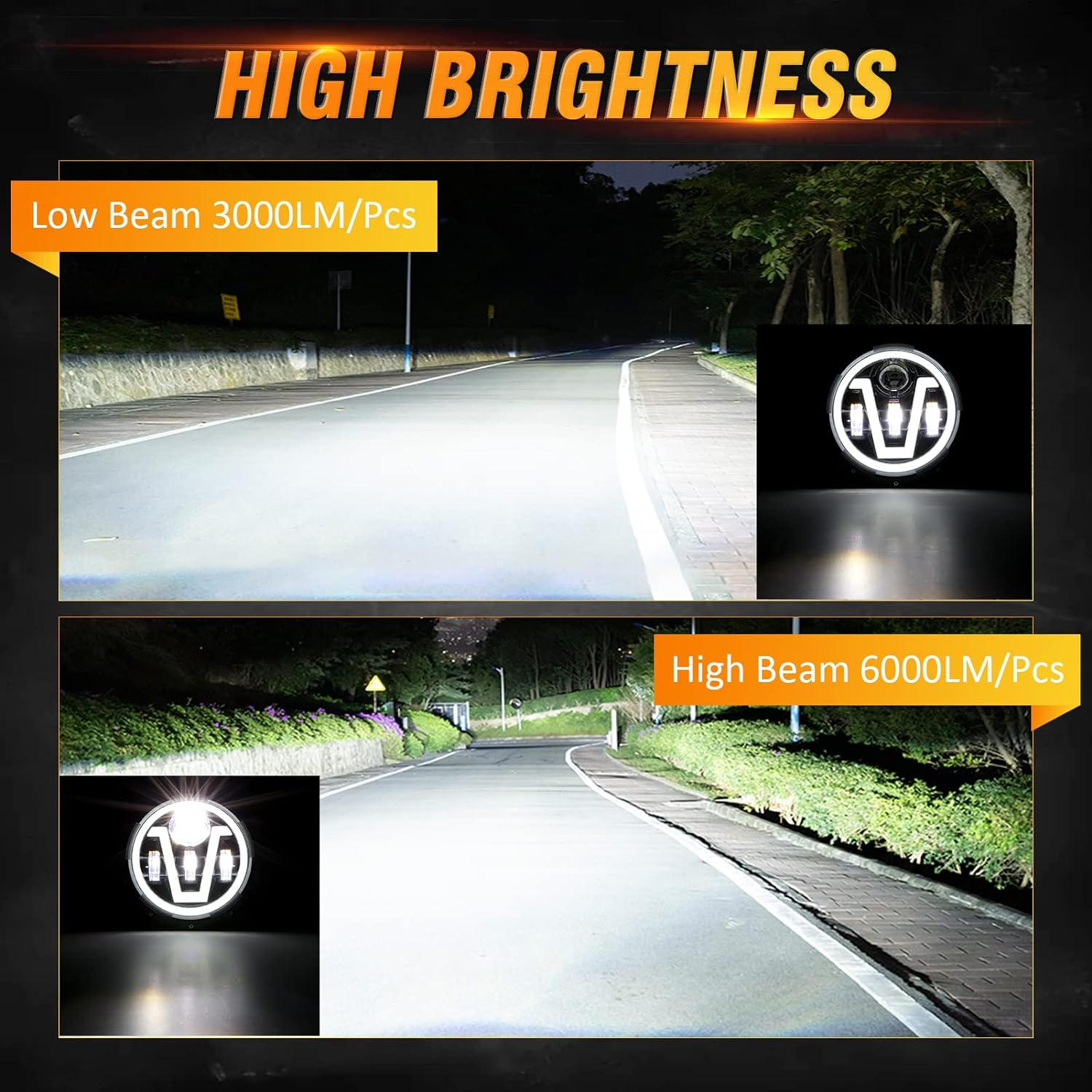 7 Inch Round High Low Beam Led Headlight Motorcycle White Amber for Jeep