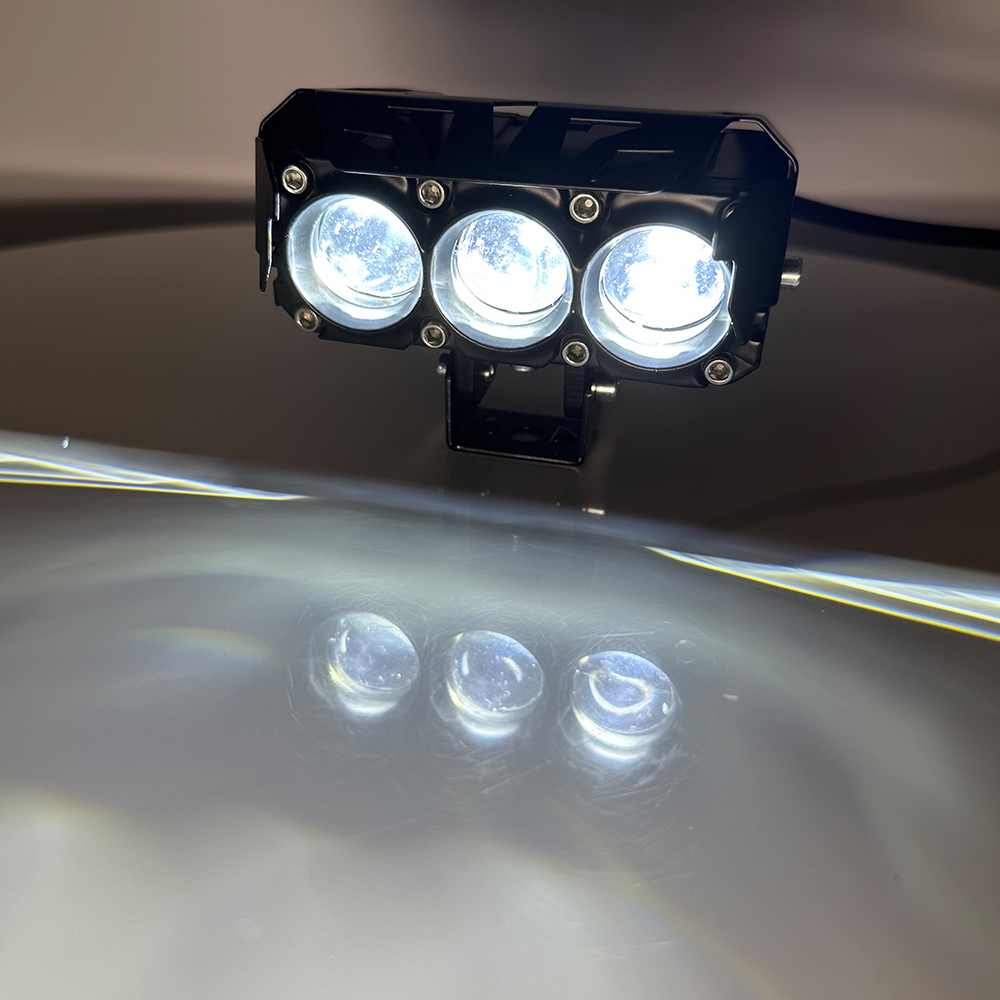 Double-color 3 Lens LED Motorcycle Spotlight 32W Twin Fans Universal Motorcycle Headlight
