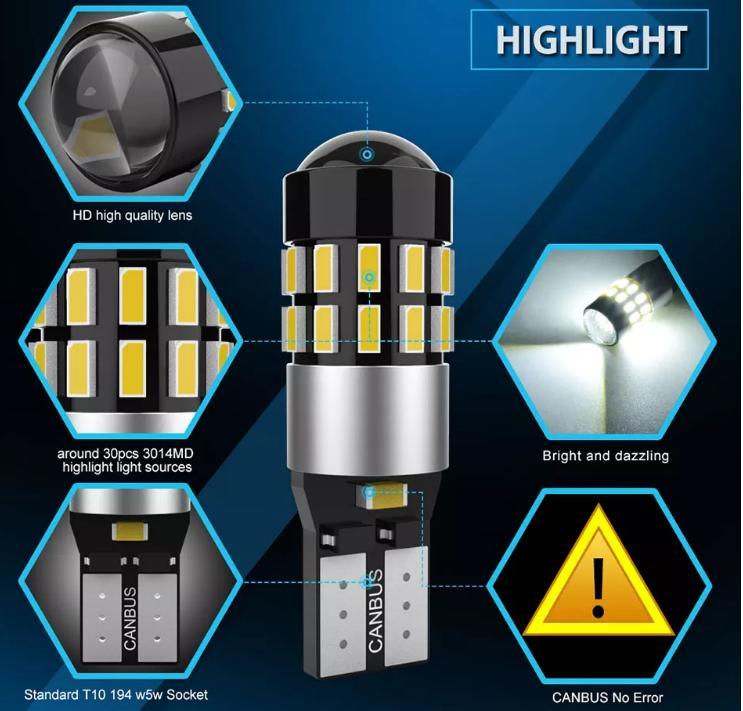 30 SMD3014 T10 with Lens Canbus 6000K Car Signal Light