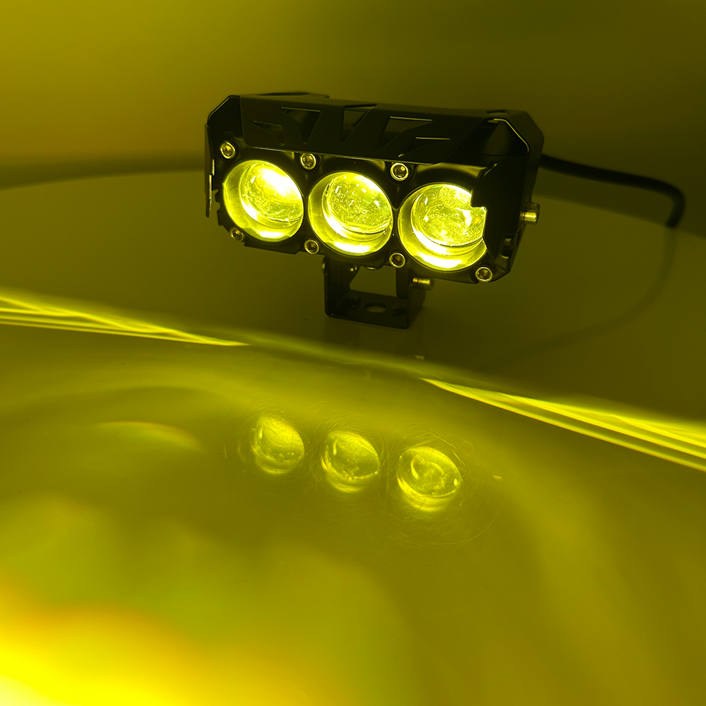 Double-color 3 Lens LED Motorcycle Spotlight 32W Twin Fans Universal Motorcycle Headlight