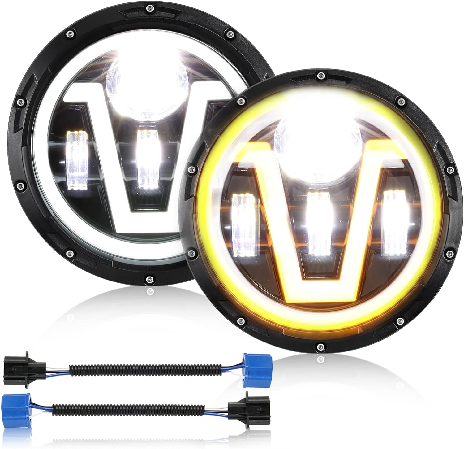 7 Inch Round High Low Beam Led Headlight Motorcycle White Amber for Jeep