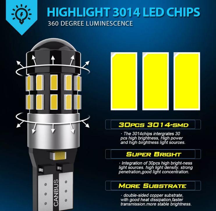 30 SMD3014 T10 with Lens Canbus 6000K Car Signal Light