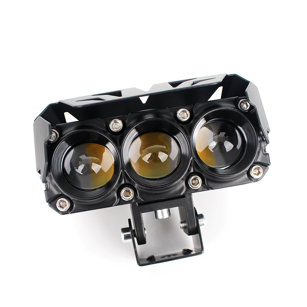 Double-color 3 Lens LED Motorcycle Spotlight 32W Twin Fans Universal Motorcycle Headlight