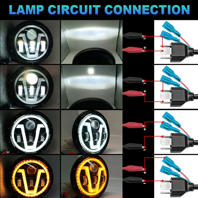 7 Inch Round High Low Beam Led Headlight Motorcycle White Amber for Jeep
