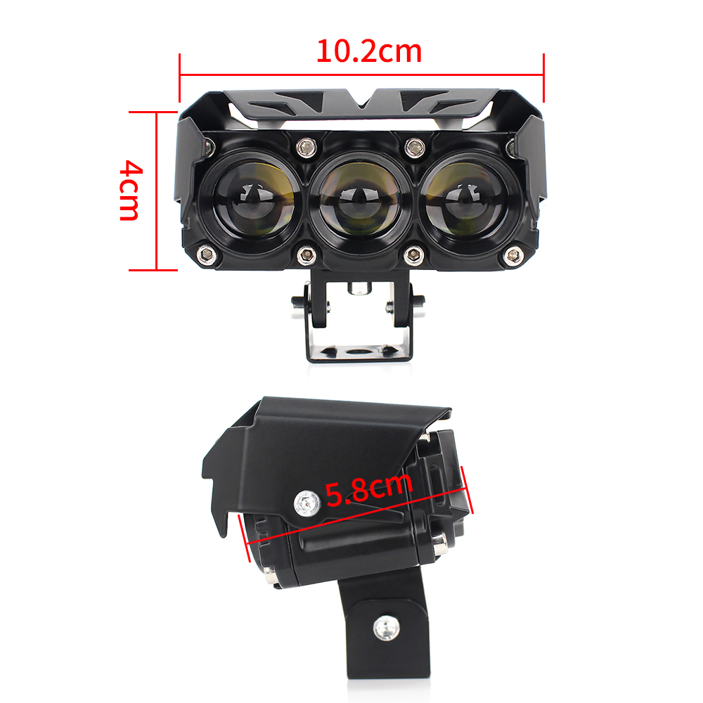 Double-color 3 Lens LED Motorcycle Spotlight 32W Twin Fans Universal Motorcycle Headlight