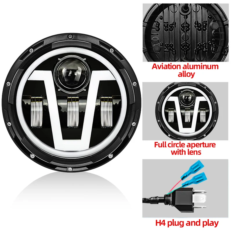 7 Inch Round High Low Beam Led Headlight Motorcycle White Amber for Jeep