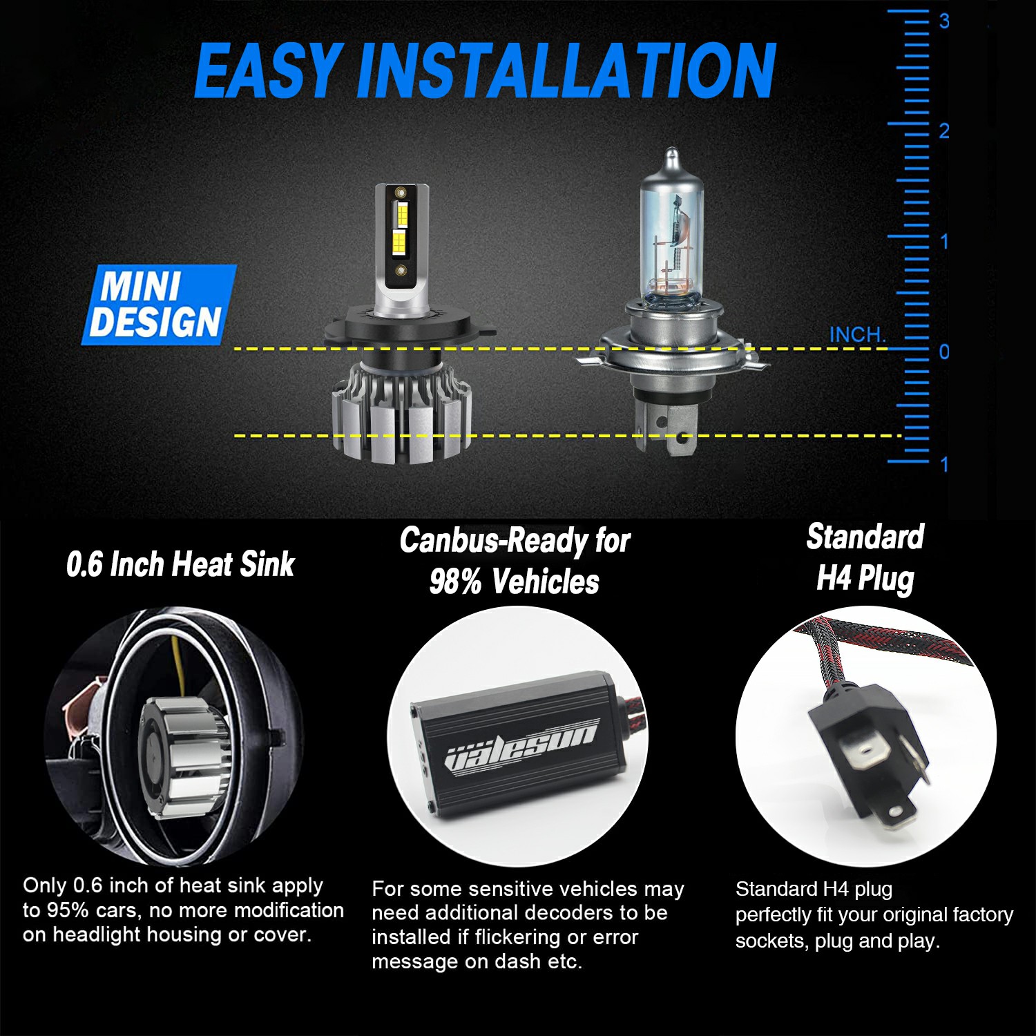 T3 Turbo Led Headlight Bulb 9003 H4 High Low Beam