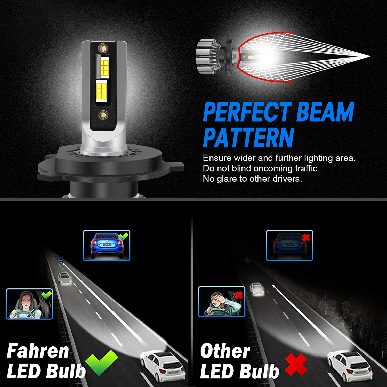 T3 Turbo Led Headlight Bulb 9003 H4 High Low Beam