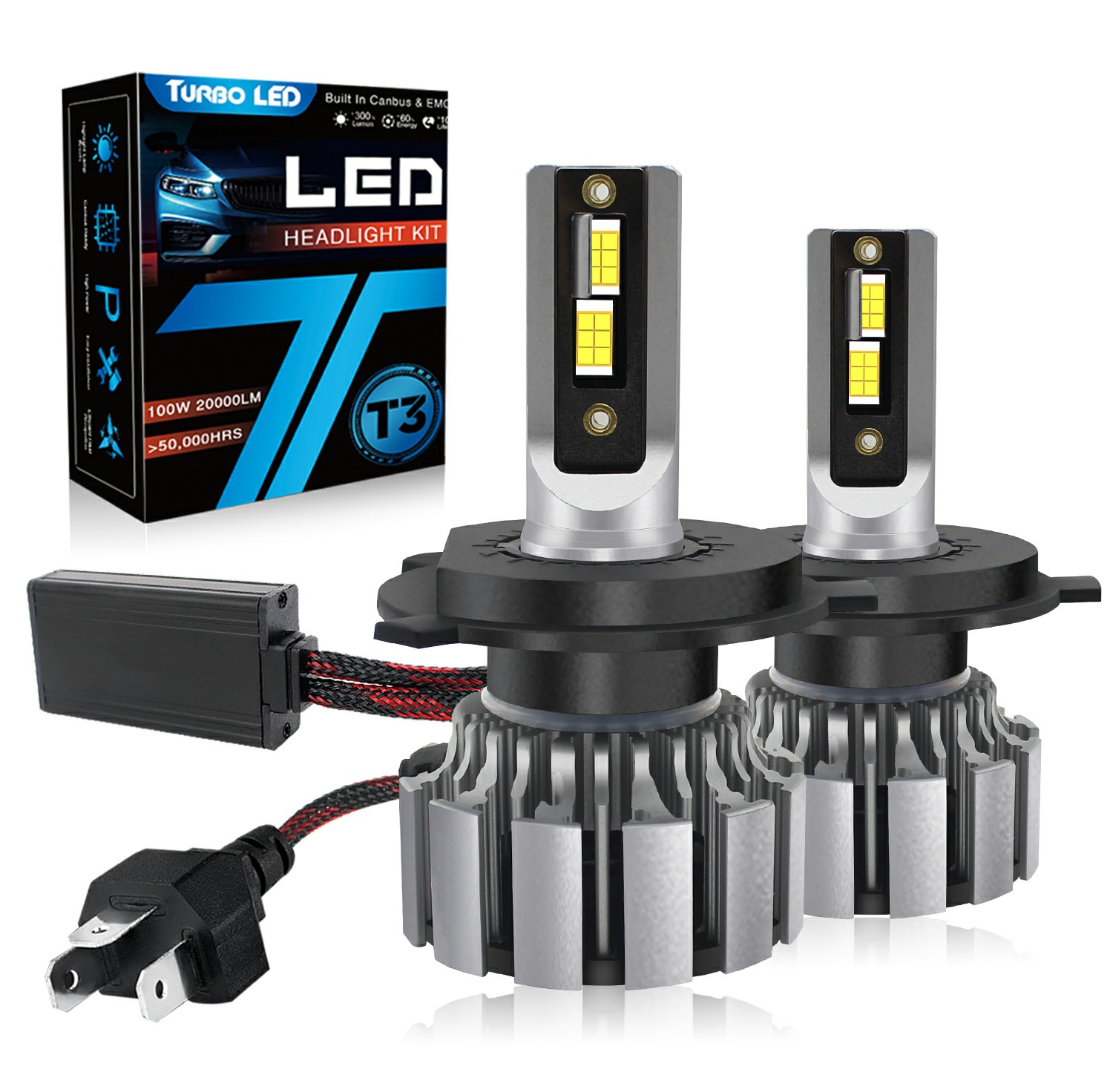 T3 Turbo Led Headlight Bulb 9003 H4 High Low Beam